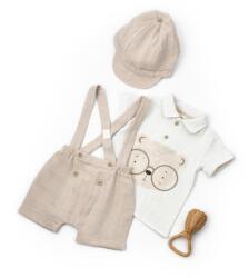 BabyCosy Set tricou, salopeta si sapca TeddyBear, 100% bumbac organic, BabyCosy (Marime: 6-9 luni)