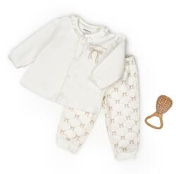 BabyCosy Set bluză și pantalon, Bow, BabyCosy, 100%bumbac organic, Stone (Marime: 6-9 luni)