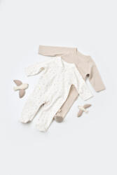 BabyCosy Set 2 salopetele cu maneca lunga si pantaloni lungi cu botosei - 100%bumbac organic - Ecru cu buline, BabyCosy (Marime: 0-3 Luni)