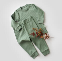 BabyCosy Set bluzita cu maneca lunga si pantaloni lungi din bumbac organic si 5% elastan - Verde BabyCosy (Marime: 18-24 Luni)