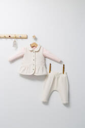 Tongs baby Set 3 piese: pantaloni, bluzita si vestuta eleganta pentru bebelusi Paris Love, Tongs baby (Culoare: Ecru, Marime: 6-9 luni)