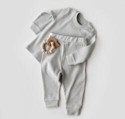 BabyCosy Set bluzita cu maneca lunga si pantaloni lungi din bumbac organic si 5% elastan - Gri BabyCosy (Marime: 3-6 Luni)