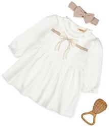 BabyCosy Set rochita cu bentita, Bow, BabyCosy, 100%bumbac organic, Stone (Marime: 18-24 Luni)