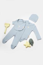 BabyCosy Set 4 piese: body, pantaloni, baveta si caciulita Bamboo, bleu, BabyCosy, 50% bumbac+50mbus (Marime: 0-3 Luni)