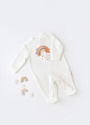 BabyCosy Salopeta Curcubeu cu maneca lunga si botosei din 80%bumbac organic si 20% poliester - Ecru, BabyCosy (Marime: 6-9 luni)
