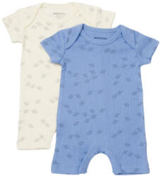 BabyCosy Set 2 salopete scurte Printed, BabyCosy, 50% modal+50% bumbac, Ecru/Lavanda (Marime: 0-3 Luni)