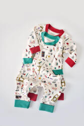 BabyCosy Set 2 salopetele cu maneca lunga si pantaloni lungi cu fermoar - 100%bumbac organic - Rosu si Verde, BabyCosy (Marime: 12-18 Luni)