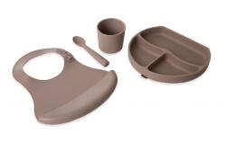 BabyJem Set diversificare 4 piese din silicon BabyJem: bavetica, farfurie, lingurita si pahar (Culoare: Latte) Set pentru masa bebelusi