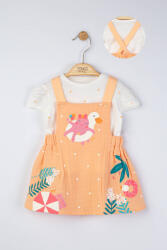 Tongs baby Set rochita din muselina cu tricou cu bulinute pentru fetite, Tongs baby (Culoare: Somon, Marime: 9-12 luni)