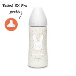Suavinex Biberon 360 ml cu tetină rotundă din silicon, debit dens, iepuraș gri Hygge Suavinex