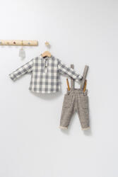 Tongs baby Set cu pantalonasi cu bretele si camasuta in carouri pentru bebelusi King, Tongs baby (Culoare: Maro, Marime: 9-12 luni)