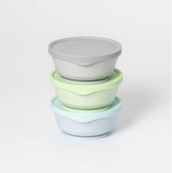 Miniware Set 3 boluri cu capac hrana bebelusi Miniware, 100% din materiale naturale biodegradabile, Aqua+Grey+Keylime Set pentru masa bebelusi
