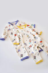 BabyCosy Set 2 salopetele cu maneca lunga si pantaloni lungi - 100%bumbac organic - Galben si Mov, BabyCosy (Marime: 9-12 luni)