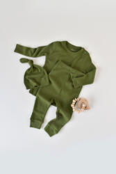 BabyCosy Set 3 piese: bluzita cu maneca lunga, pantaloni lungi si caciulita din bumbac organic si modal - Verde, BabyCosy (Marime: 12-18 Luni)