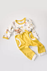 BabyCosy Set bluzita cu maneca lunga si pantaloni lungi, 100% bumbac organic, BabyCosy, Galben (Marime: 9-12 luni)