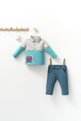 Tongs baby Set cu blugi si bluzita cu guleras pentru bebelusi Monster, Tongs baby (Marime: 18-24 Luni, Culoare: Turcoaz)