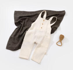 BabyCosy Salopeta de vara cu buzunare din muselina, BabyCosy, 100% bumbac organic, ecru (Marime: 12-18 Luni)