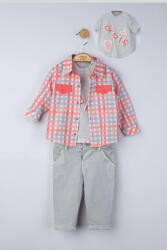 Tongs baby Set 3 piese: blugi, tricou si camasa in carouri pentru bebelusi, Tongs baby (Culoare: Galben, Marime: 9-12 luni)