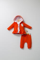 Tongs baby Set 3 piese: pantaloni, bluzita si hainuta cu gluga eleganta pentru bebelusi Crazy Penguins, Tongs baby (Culoare: Portocaliu, Marime: 6-9 luni)