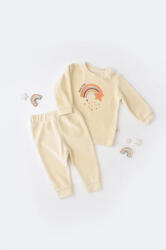 BabyCosy Set Curcubeu cu bluzita cu maneca lunga si pantaloni lungi din 80%bumbac organic si 20% poliester - Crem, BabyCosy (Marime: 9-12 luni)