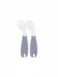 BabyJem Set lingurita si furculita cu maner gri BabyJem (Culoare: Alb) Set pentru masa bebelusi