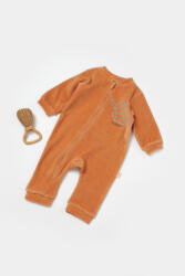BabyCosy Salopeta Elefant cu maneca lunga din 80%bumbac organic si 20% poliester - Caramiziu, BabyCosy (Marime: 12-18 Luni)