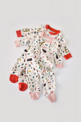 BabyCosy Set 2 salopetele cu maneca lunga si pantaloni cu botosei si fermoar - 100%bumbac organic - Portocaliu si Pudra, BabyCosy (Marime: 3-6 Luni)