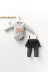 Tongs baby Set 2 piese cu body si pantalonasi cu tulle pentru fetite Monster, Tongs baby (Culoare: Gri, Marime: 12-18 Luni)