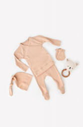 BabyCosy Set 4 piese: bluza, pantaloni, caciulita si manusi din bumbac organic si modal - Somon, BabyCosy (Marime: 6-9 luni)