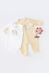 BabyCosy Set Broscuta cu salopeta si body din 80%bumbac organic si 20% poliester - Crem, BabyCosy (Marime: 6-9 luni)