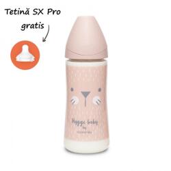 Suavinex Biberon 360 ml ml cu tetină rotundă din silicon, debit dens, pisică roz Hygge Suavinex