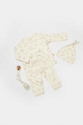 BabyCosy Set 3 piese: bluza, pantaloni si caciulita Printed, BabyCosy, 50% modal+50% bumbac, Ecru (Marime: 6-9 luni)
