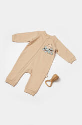 BabyCosy Salopeta cu fermoar, Two thread, BabyCosy, 100% bumbac organic, Stone (Marime: 9-12 luni)