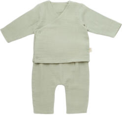 BabyCosy Set bluzita petrecuta si pantaloni lungi din muselina, BabyCosy, 100% bumbac organic, Verde (Marime: 3-6 Luni)