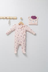 Tongs baby Set salopeta cu caciulita cu urechiuse pentru bebelusi Paris Love, Tongs baby (Marime: 3-6 Luni, Culoare: Somon)