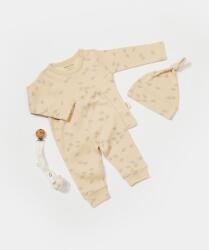 BabyCosy Set 3 piese: bluza, pantaloni si caciulita Printed, BabyCosy, 50% modal+50% bumbac, Stone (Marime: 9-12 luni)