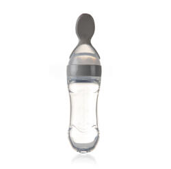 BabyJem Lingurita cu rezervor pentru bebelusi, BabyJem, cu capac protectie, 90 ml (Culoare: Gri) Set pentru masa bebelusi