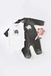 BabyCosy Set Broscuta cu salopeta si body din 80%bumbac organic si 20% poliester - Antracit, BabyCosy (Marime: 6-9 luni)
