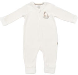 BabyCosy Salopeta cu fermoar Girafa, BabyCosy, 100% bumbac organic, Ecru (Marime: 12-18 Luni)