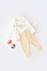 BabyCosy Set 3 piese Broscuta cu body, pantalonasi si vestuta din 80%bumbac organic si 20% poliester - Crem, BabyCosy (Marime: 6-9 luni)