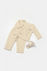 BabyCosy Set bluza cu nasturi si pantaloni , Winter muselin, 100% bumbac - Stone, BabyCosy (Marime: 3-6 Luni)