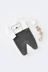 BabyCosy Salopeta Ursulet cu maneca lunga si botosei din 80%bumbac organic si 20% poliester - Antracit, BabyCosy (Marime: 3-6 Luni)