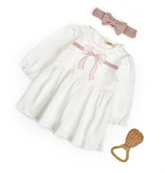 BabyCosy Set rochita cu bentita, Bow, BabyCosy, 100%bumbac organic, Powder (Marime: 12-18 Luni)