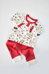 BabyCosy Set bluzita cu maneca lunga si nasturei si pantaloni lungi, 100% bumbac organic, BabyCosy, Rosu (Marime: 18-24 Luni)
