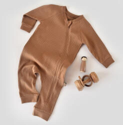BabyCosy Salopeta cu fermoar cu maneca lunga si pantaloni lungi din 95%bumbac organic si 5% elastan - Maro BabyCosy (Marime: 12-18 Luni)