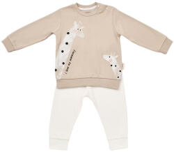 BabyCosy Set bluzita cu maneca lunga si pantaloni lungi cu buline Girafa, BabyCosy, 100% bumbac organic, Mink (Marime: 18-24 Luni)