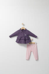Tongs baby Set cu pantalonasi si camasuta in carouri pentru bebelusi Ballon, Tongs baby (Culoare: Mov, Marime: 9-12 luni)