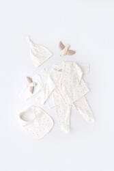 BabyCosy Set de 5 piese pentru nou nascut - 100% bumbac organic - Ecru cu buline, BabyCosy