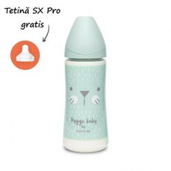 Suavinex Biberon 360 ml cu tetină rotundă din silicon, debit dens, pisică verde Hygge Suavinex