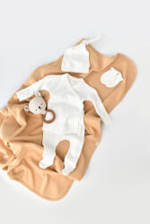 BabyCosy Set 4 piese: bluza, pantaloni, caciulita si manusi din bumbac organic si modal - Ecru, BabyCosy (Marime: 3-6 Luni)
